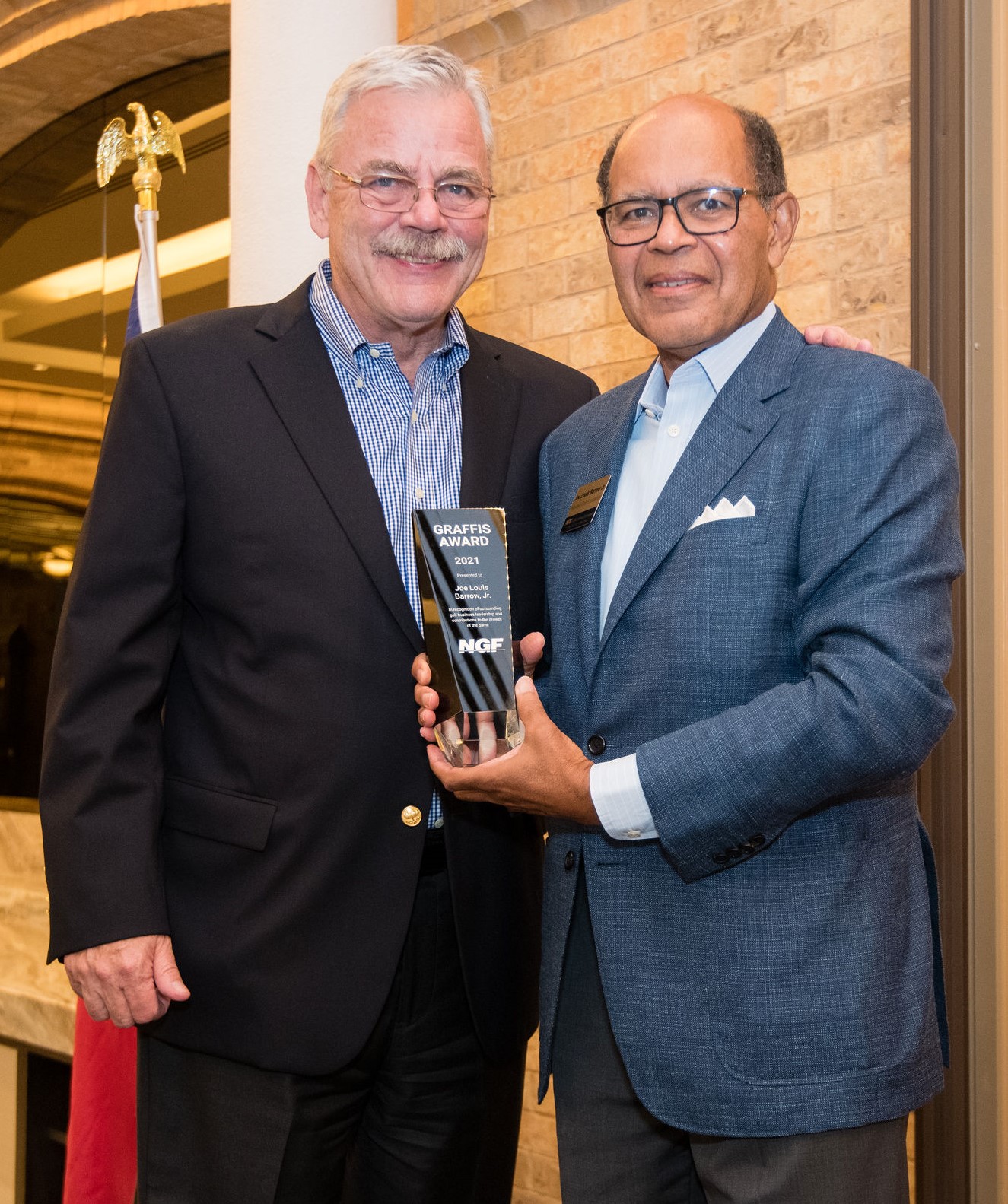 Barrow and Joe Joe Louis Barrow Jr., recipient of the 2021 Graffis Award, with NGF President and CEO Joe Beditz